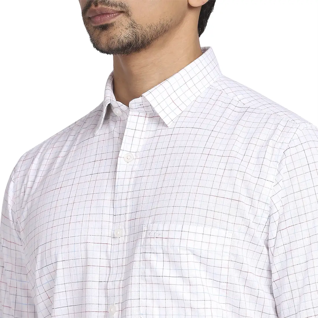 Men White Tailored Fit Checks Cotton Full Sleeve Shirts - Image 6