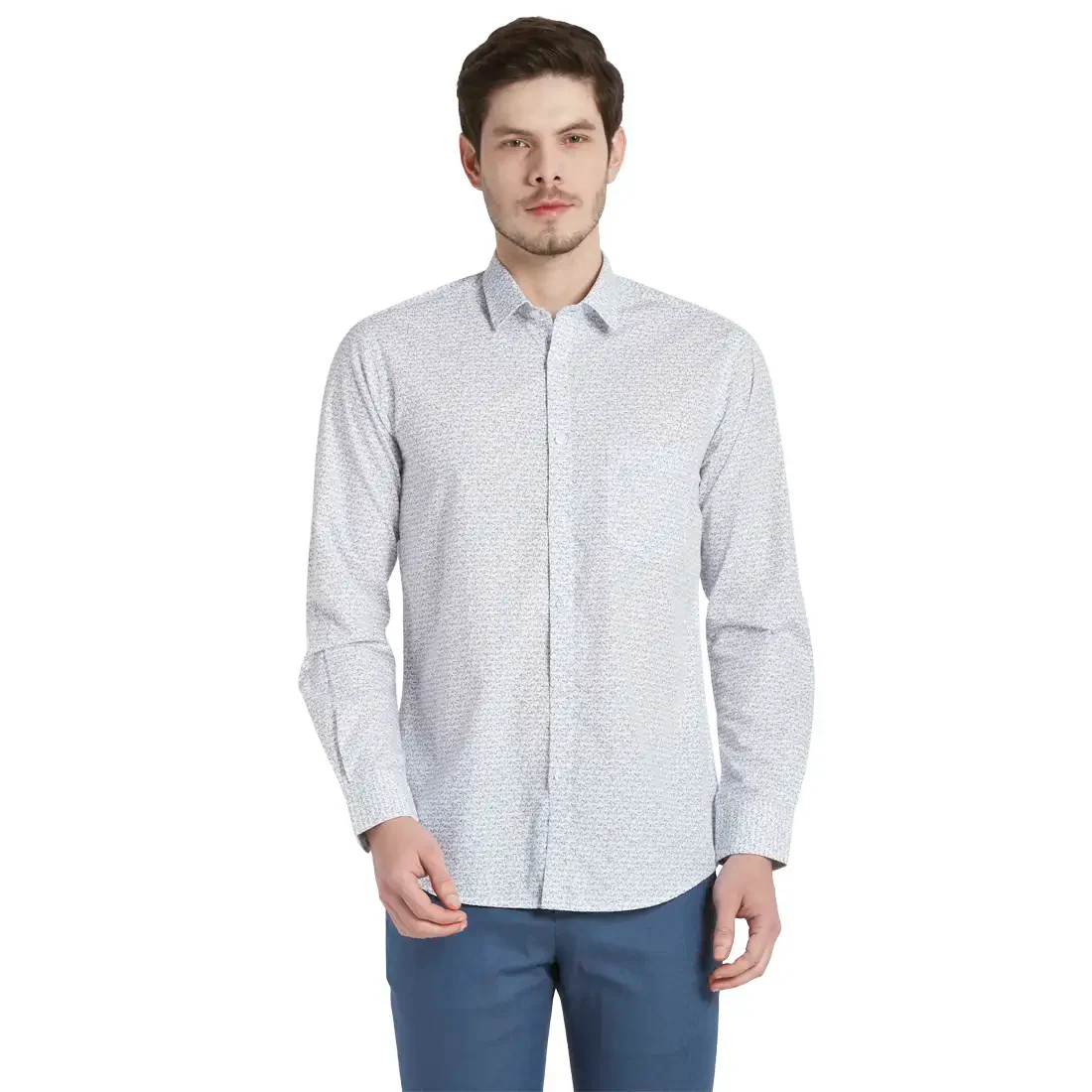 Men White Tailored Fit Print Cotton Full Sleeve Shirts