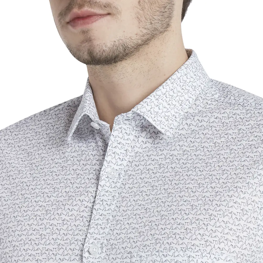 Men White Tailored Fit Print Cotton Full Sleeve Shirts - Image 6