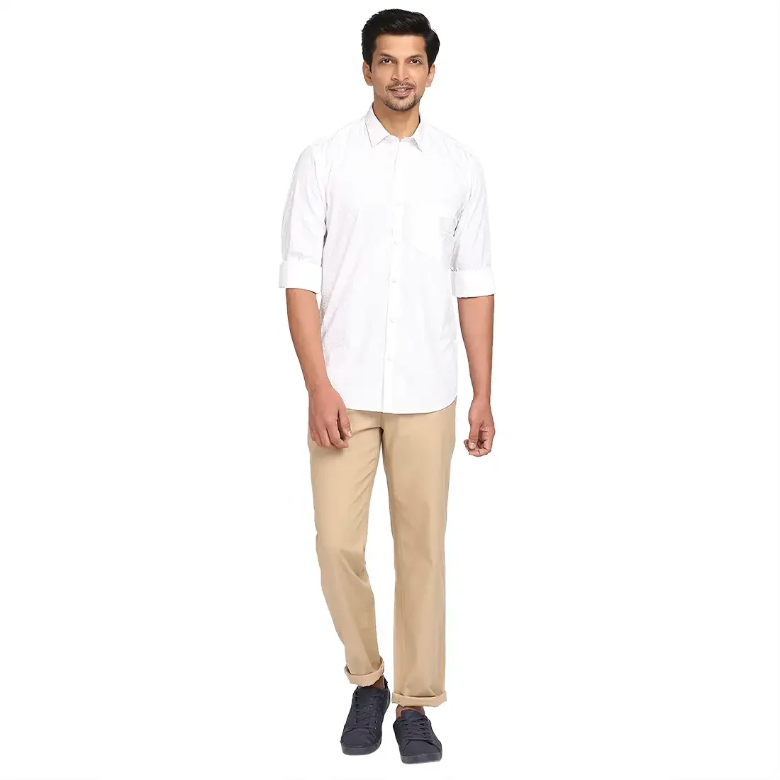 Men White Tailored Fit Print Cotton Full Sleeve Shirts - Image 5