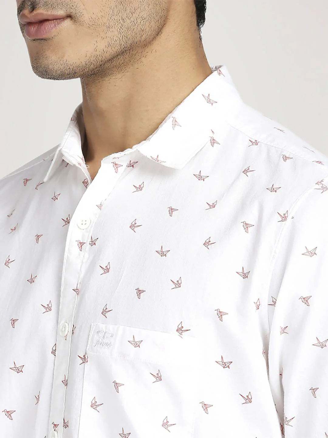 Men White Tailored Fit Print Cotton Full Sleeve Shirts
