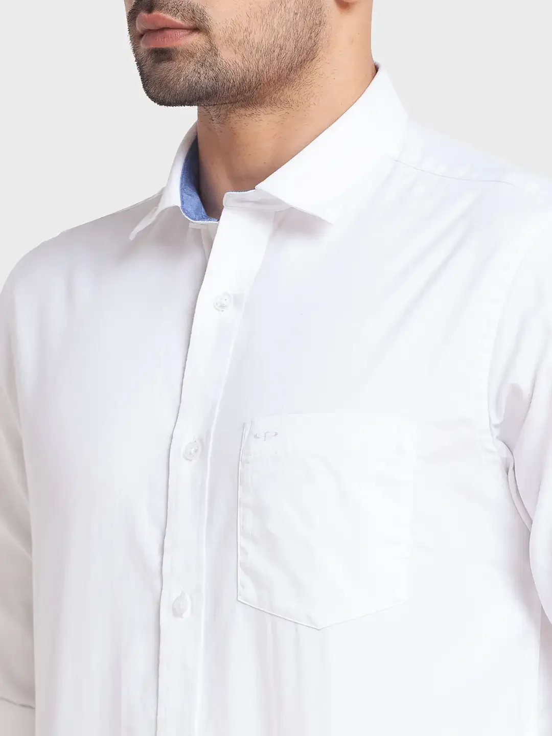 Men White Tailored Fit Solid Cotton Full Sleeve Shirts - Image 7