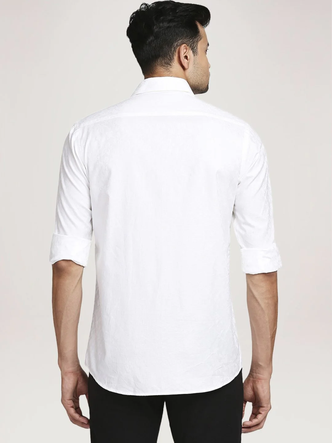 Men White Tailored Fit Solid Cotton Full Sleeve Shirts - Image 3