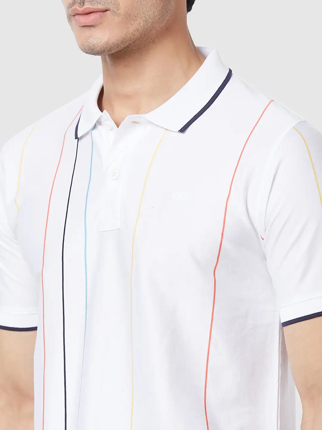 Men White Tailored Fit Stripe Cotton Half Sleeve T-Shirt - Image 6