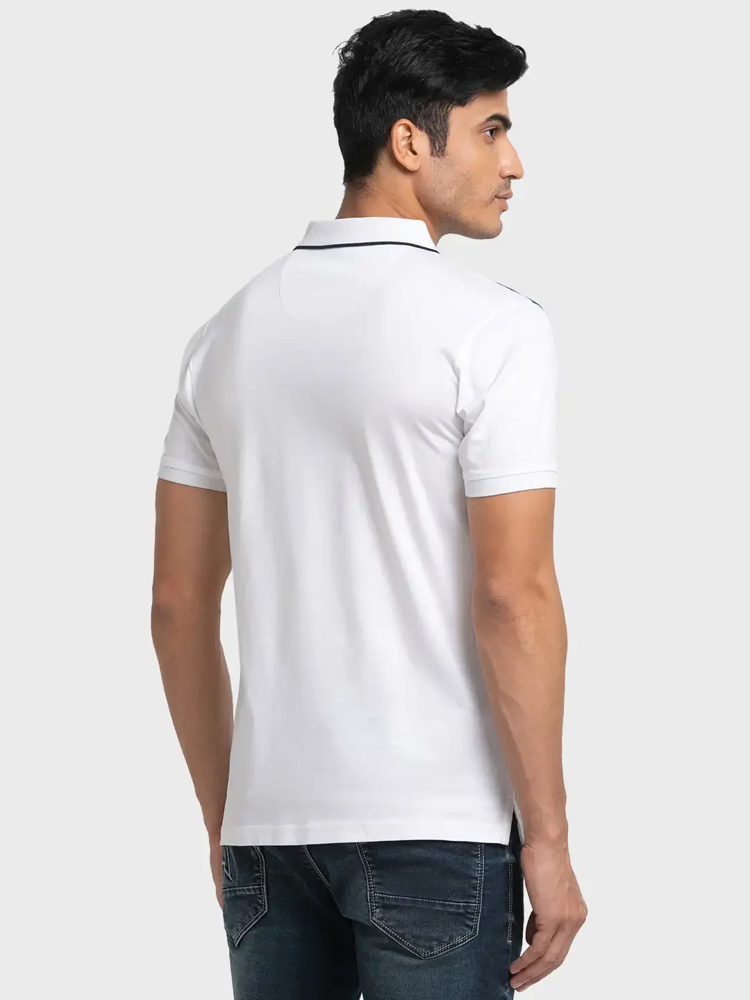 Colorplus Men White Tailored Fit Stripe Polo Neck Collar T-Shirt - Image 4