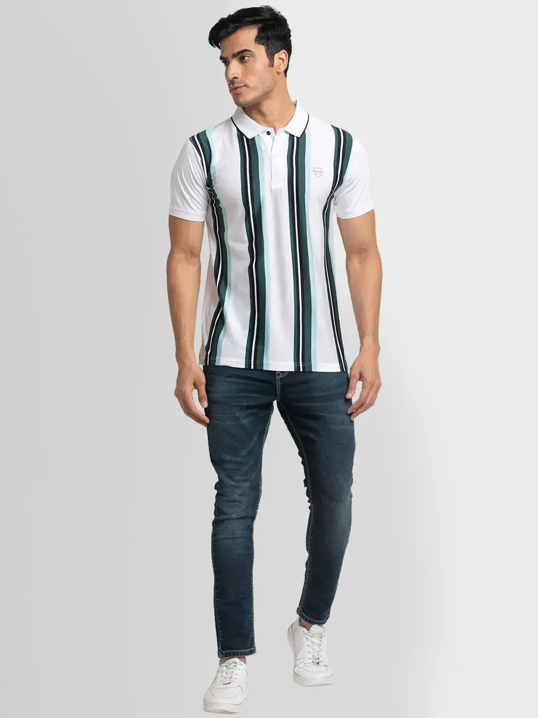Colorplus Men White Tailored Fit Stripe Polo Neck Collar T-Shirt - Image 5