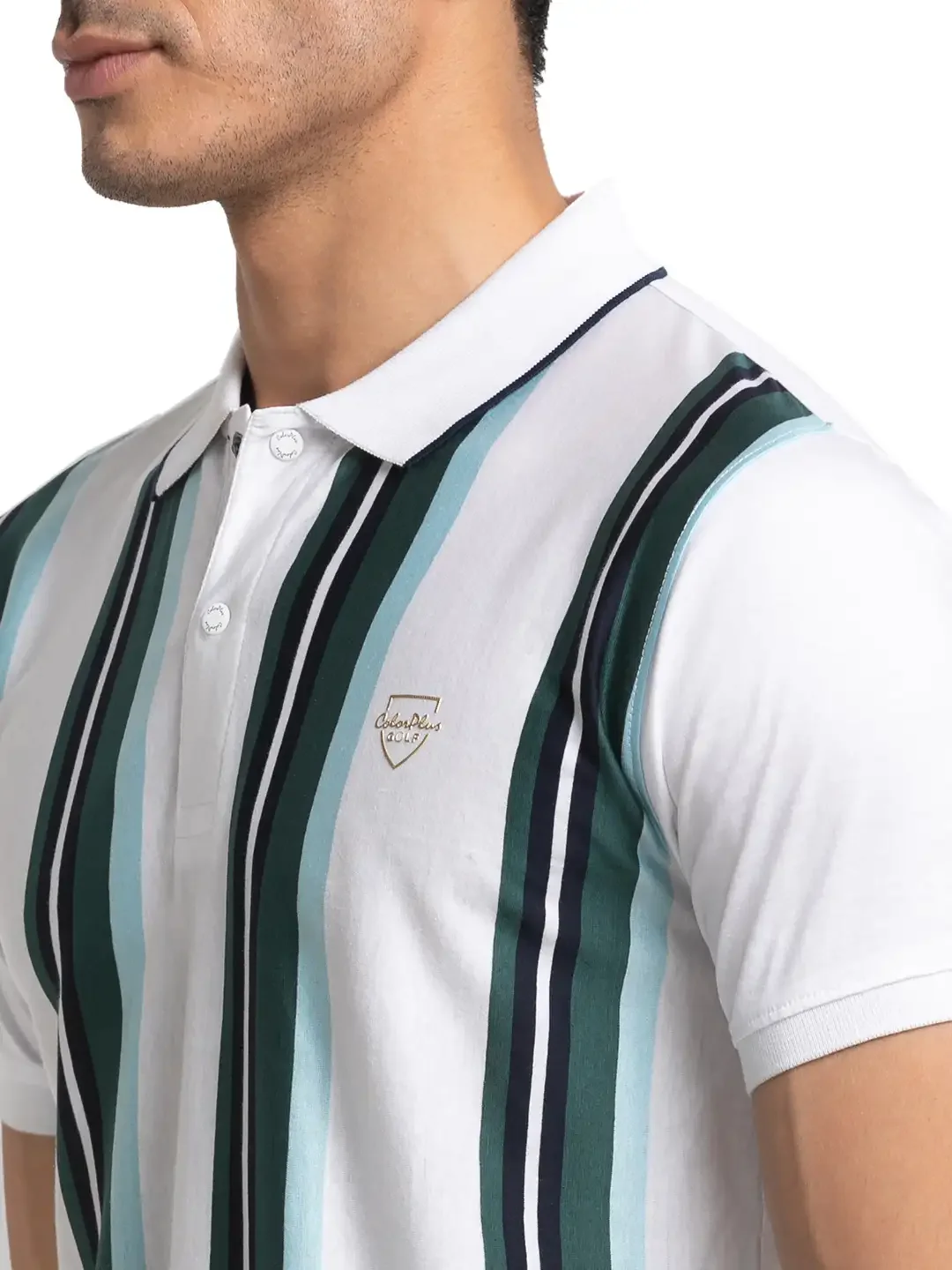 Colorplus Men White Tailored Fit Stripe Polo Neck Collar T-Shirt - Image 6