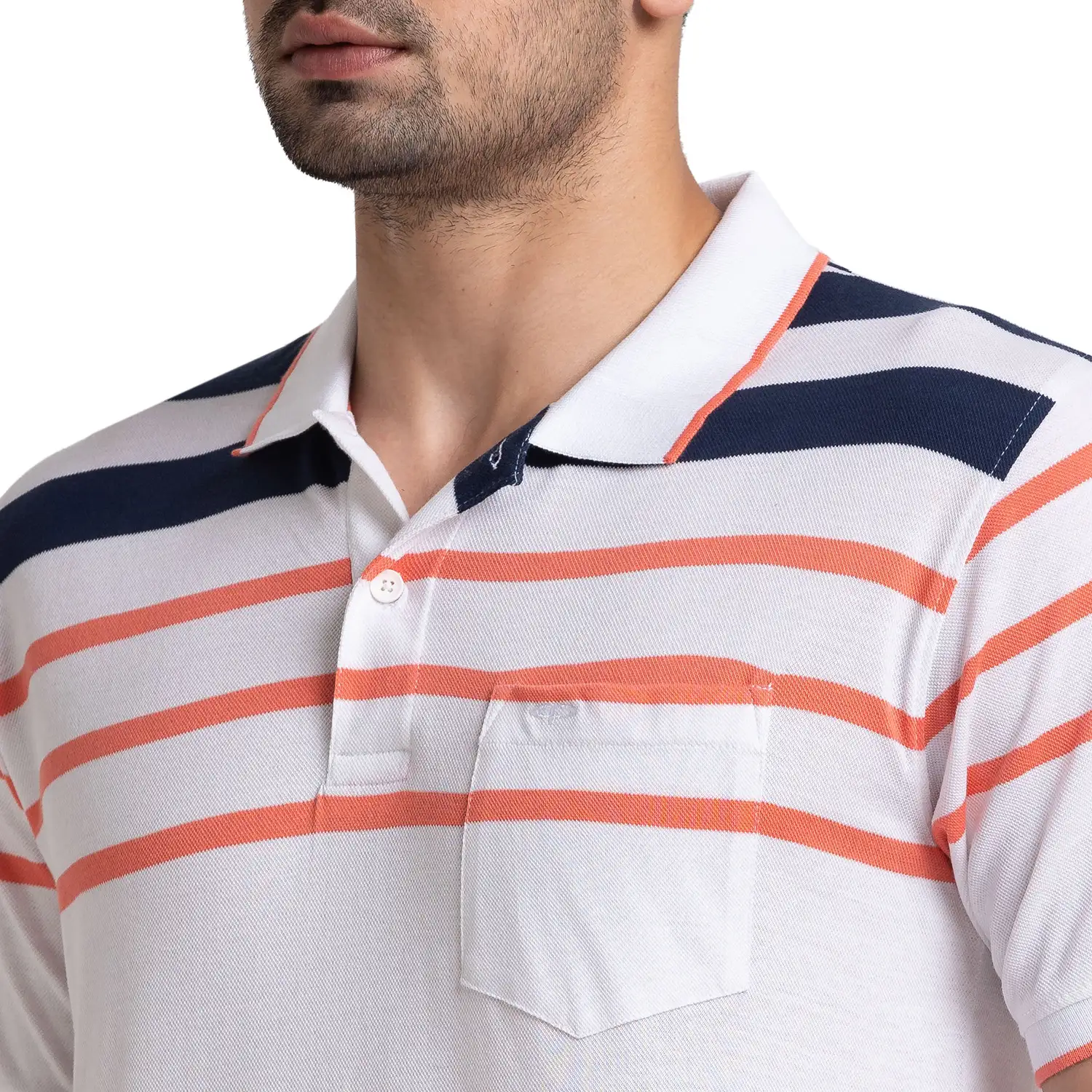Men White Tailored Fit Stripe Cotton Half Sleeve T-Shirt - Image 6