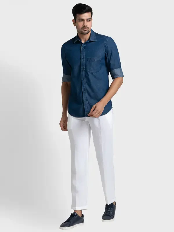 Colorplus Men White Tailored Fit Yarn Dyed Linen Trouser - Image 5