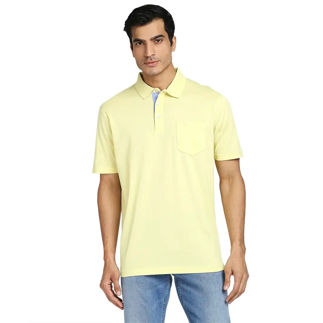 Men Yellow Classic Fit Solid Cotton Half Sleeve T-Shirt
