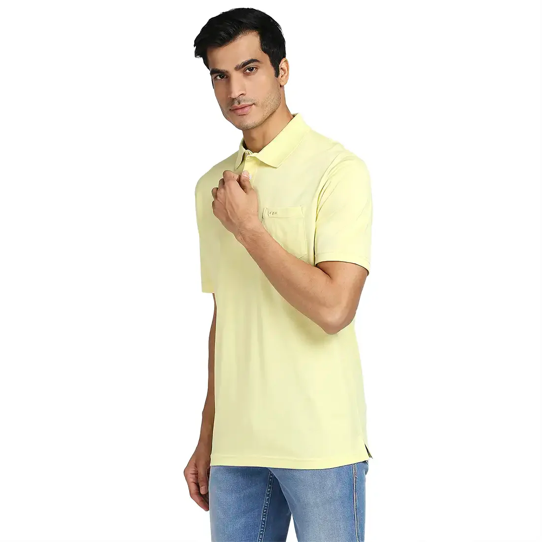 Men Yellow Classic Fit Solid Cotton Half Sleeve T-Shirt - Image 3