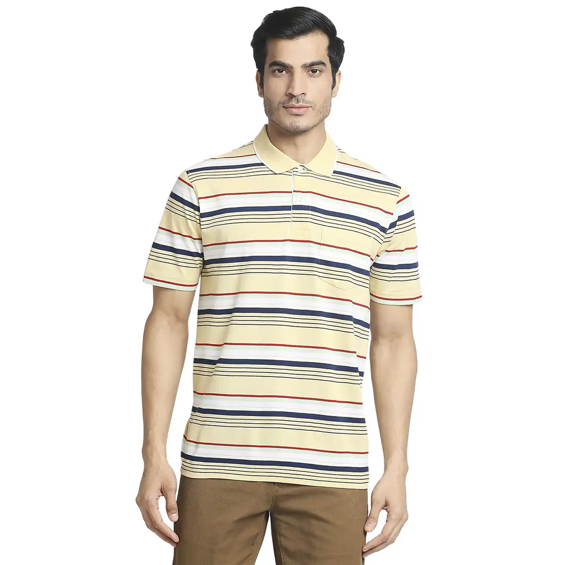 Men Yellow Classic Fit Stripe Cotton Half Sleeve T-Shirt