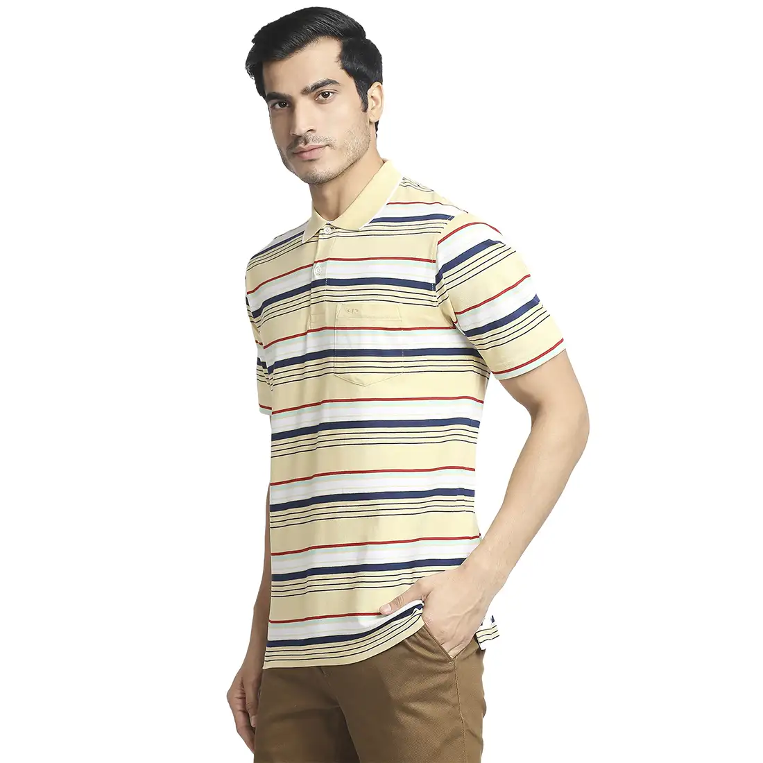 Men Yellow Classic Fit Stripe Cotton Half Sleeve T-Shirt - Image 3