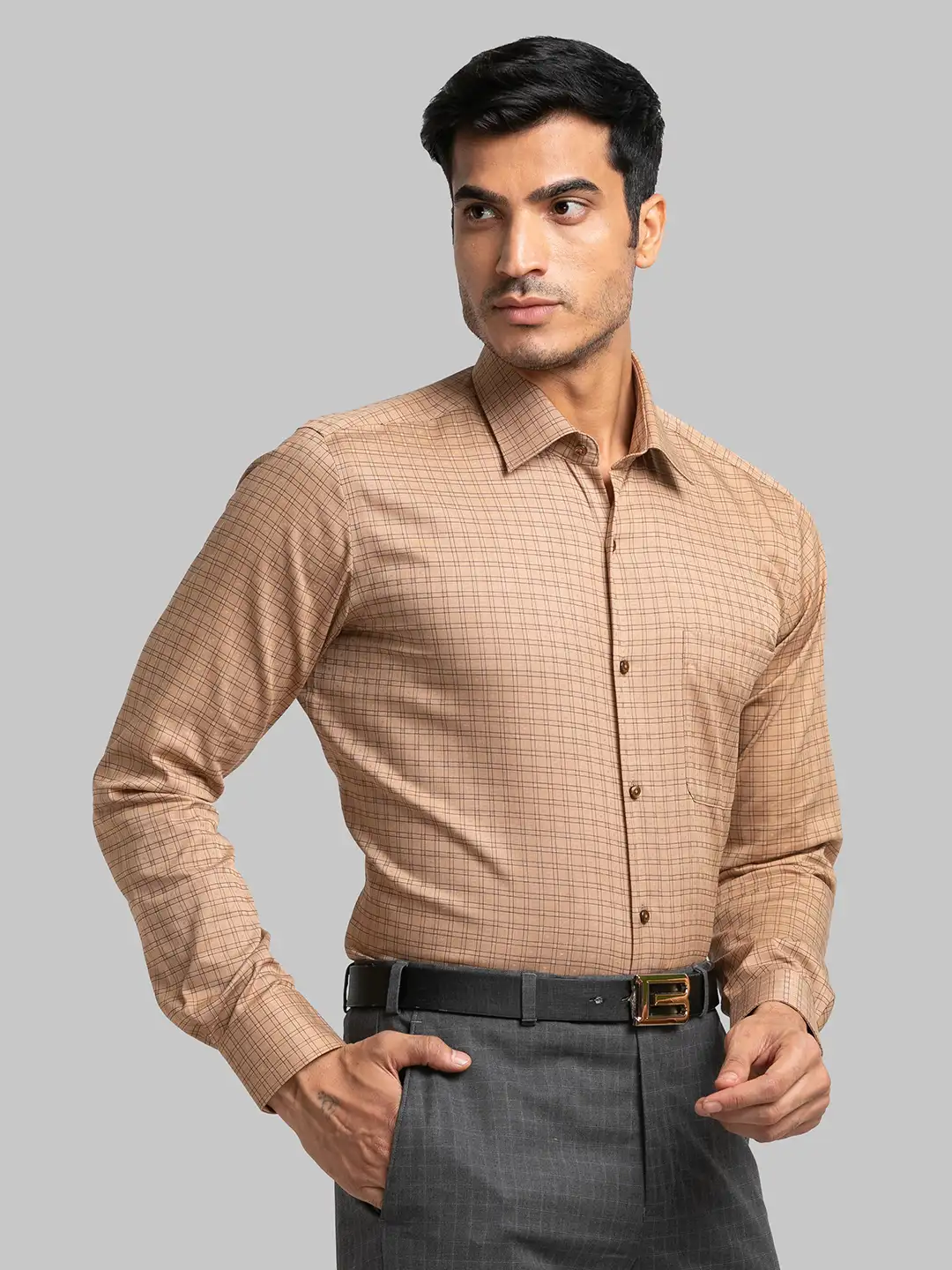 Men Yellow Contemporary Fit Checks Cotton Cut Collar Shirts - Image 2