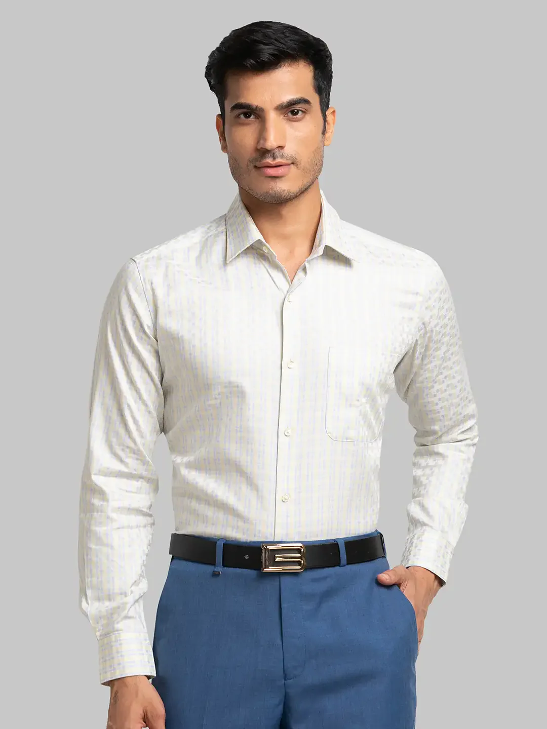 Men Yellow Contemporary Fit Checks Cotton Cut Collar Shirts