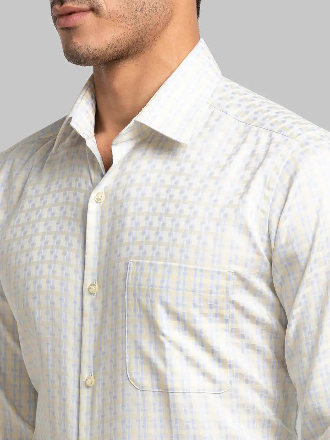 Men Yellow Contemporary Fit Checks Cotton Cut Collar Shirts - Image 6