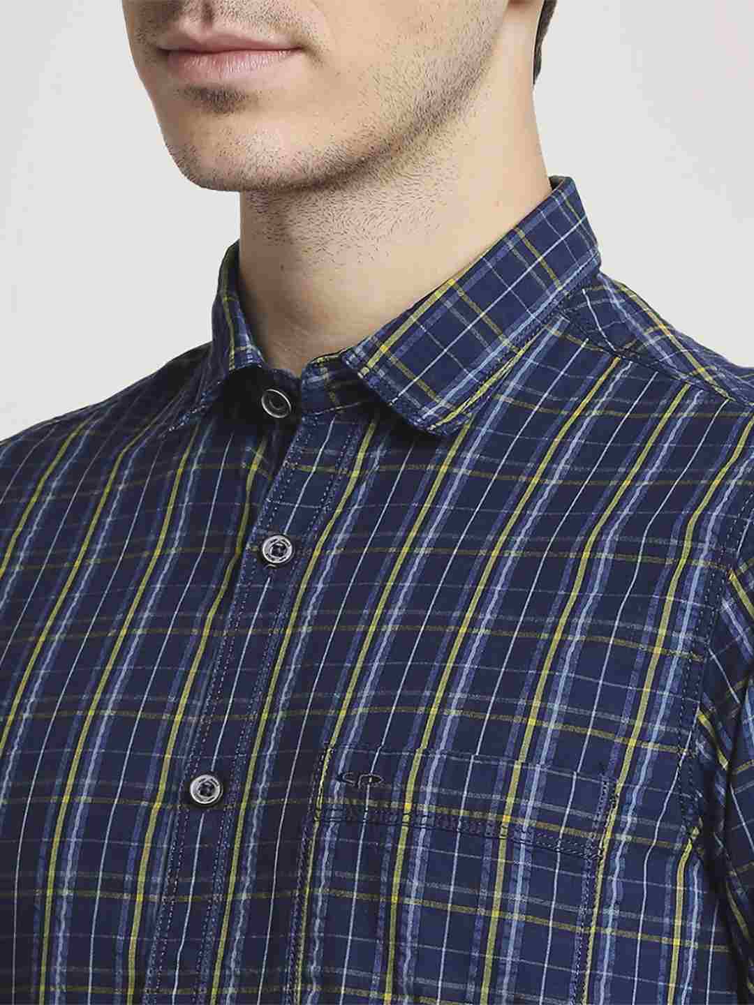 Men Yellow Contemporary Fit Checks Cotton Full Sleeve Shirts