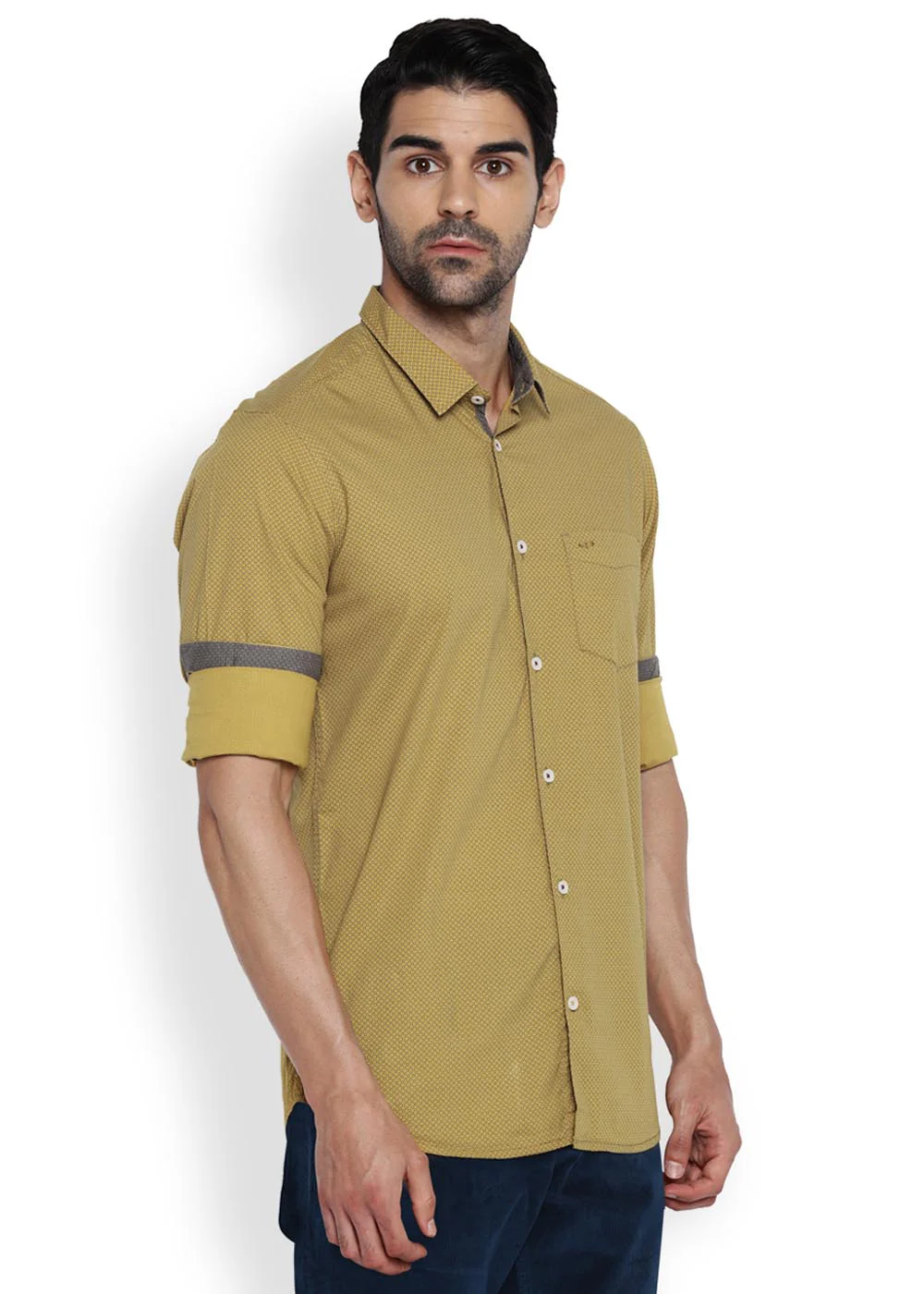 Men Yellow Contemporary Fit Print Cotton Full Sleeve Shirts - Image 2
