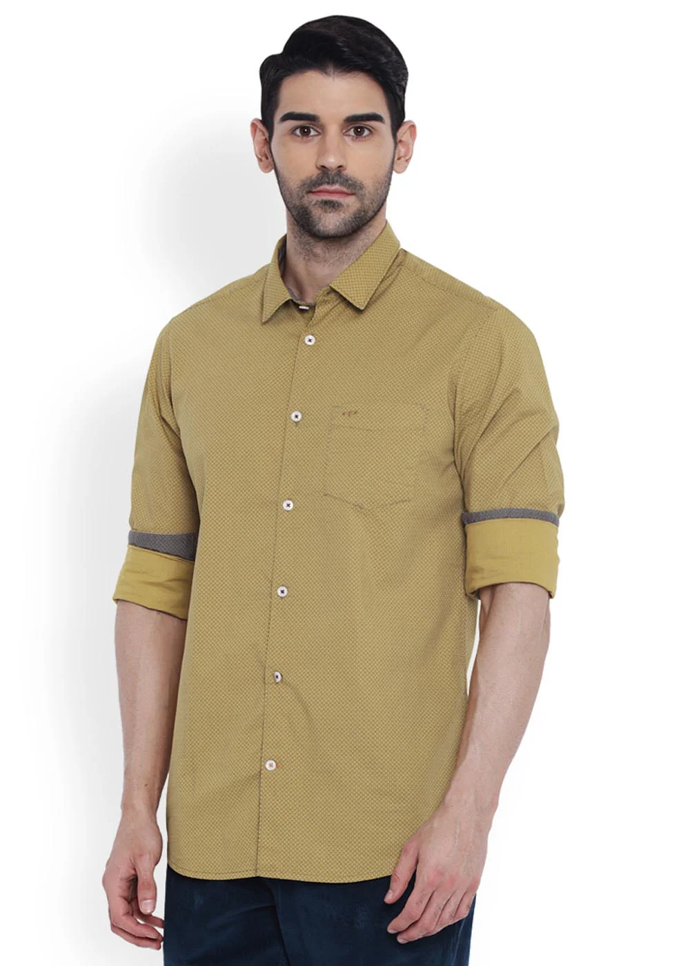 Men Yellow Contemporary Fit Print Cotton Full Sleeve Shirts - Image 3