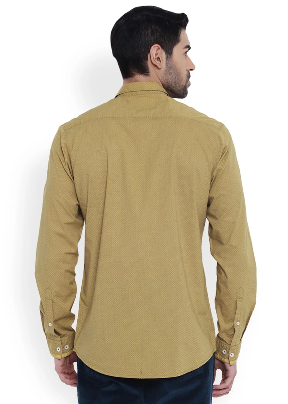 Men Yellow Contemporary Fit Print Cotton Full Sleeve Shirts - Image 4
