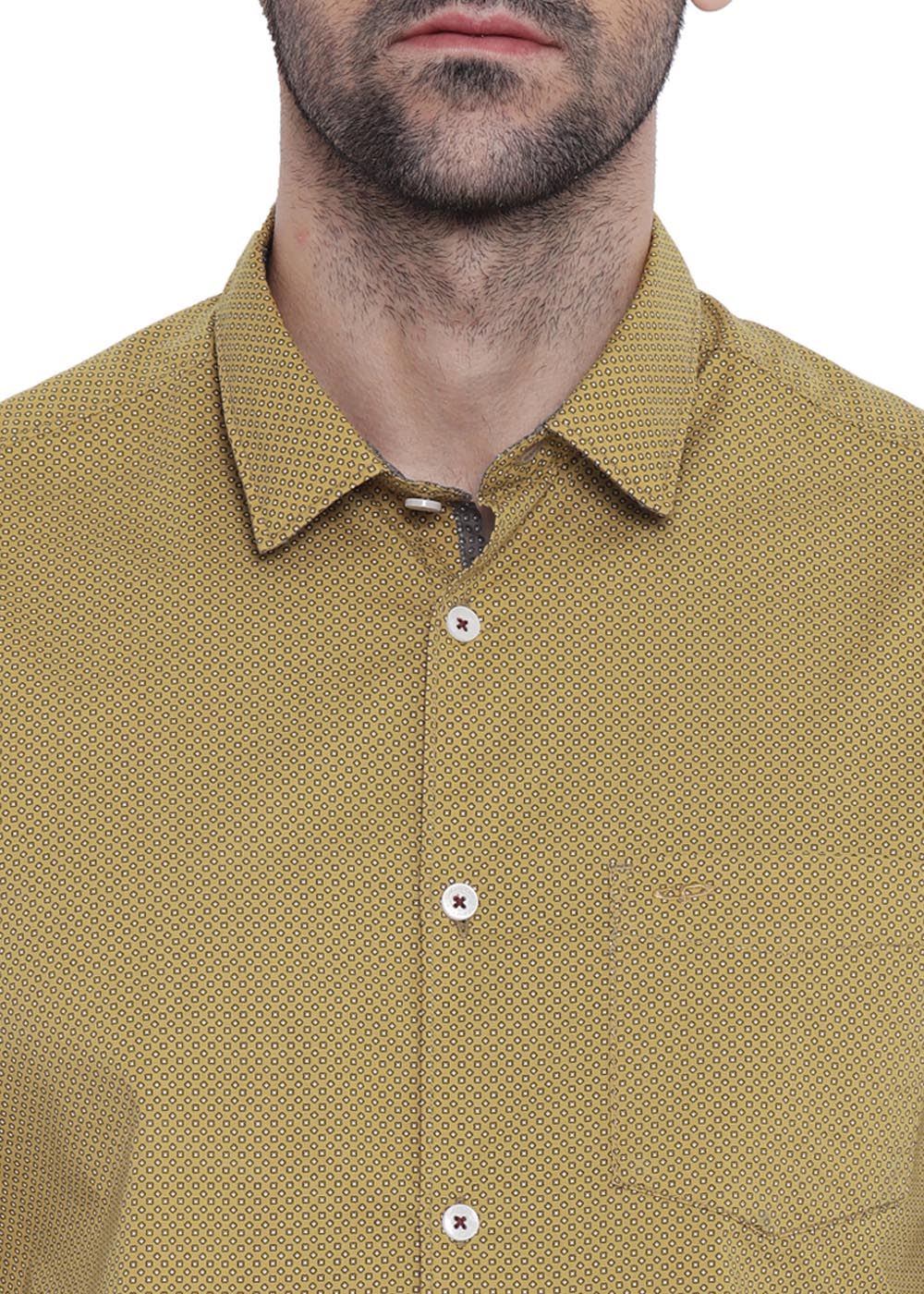 Men Yellow Contemporary Fit Print Cotton Full Sleeve Shirts - Image 5