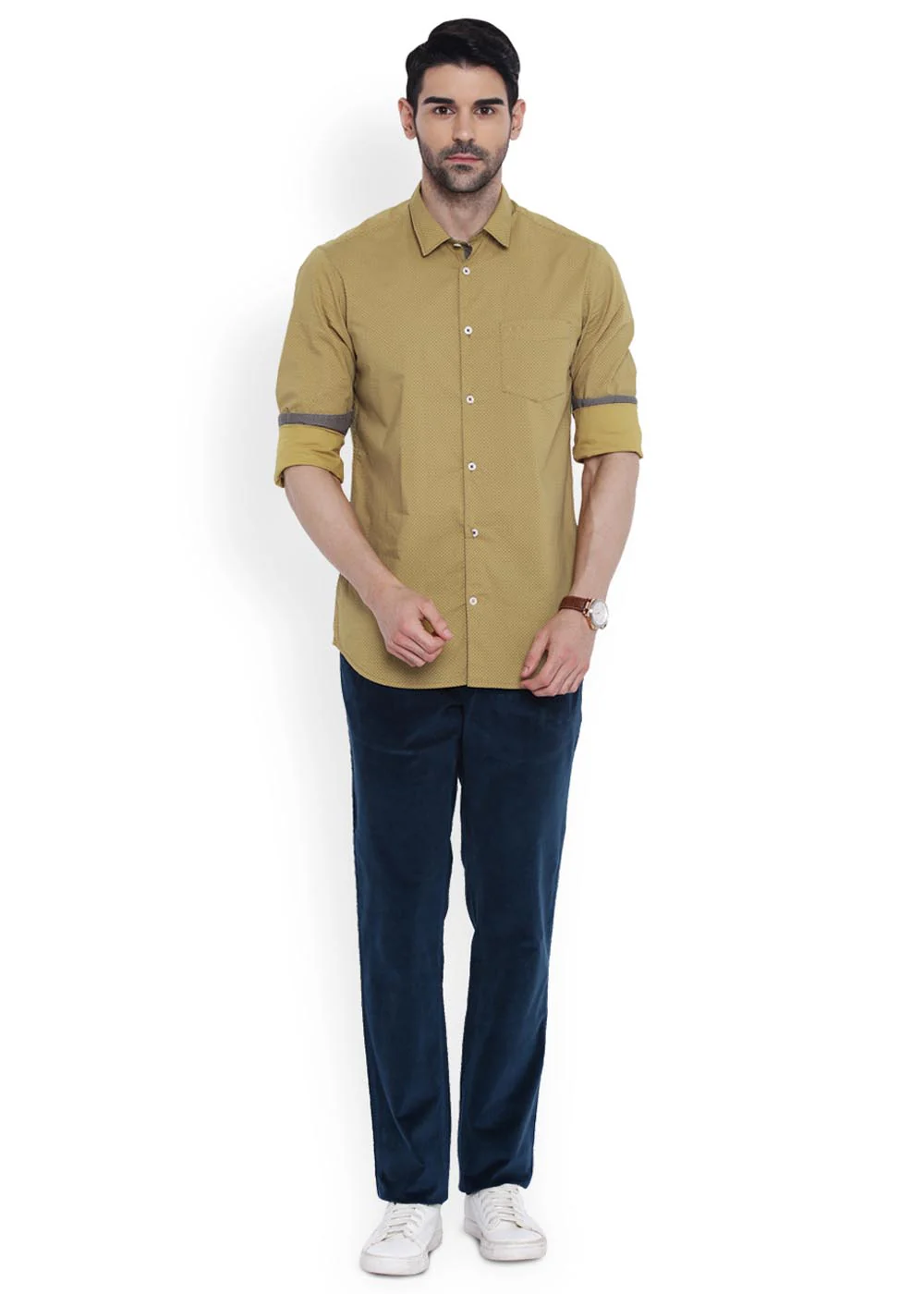 Men Yellow Contemporary Fit Print Cotton Full Sleeve Shirts - Image 6