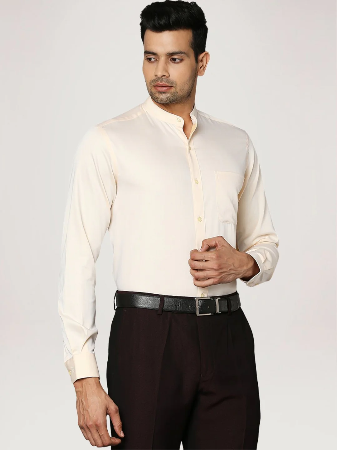 Men Yellow Contemporary Fit Satin Cotton Full Sleeve Shirts - Image 5