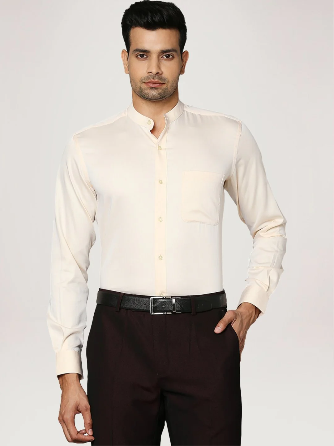 Men Yellow Contemporary Fit Satin Cotton Full Sleeve Shirts - Image 6