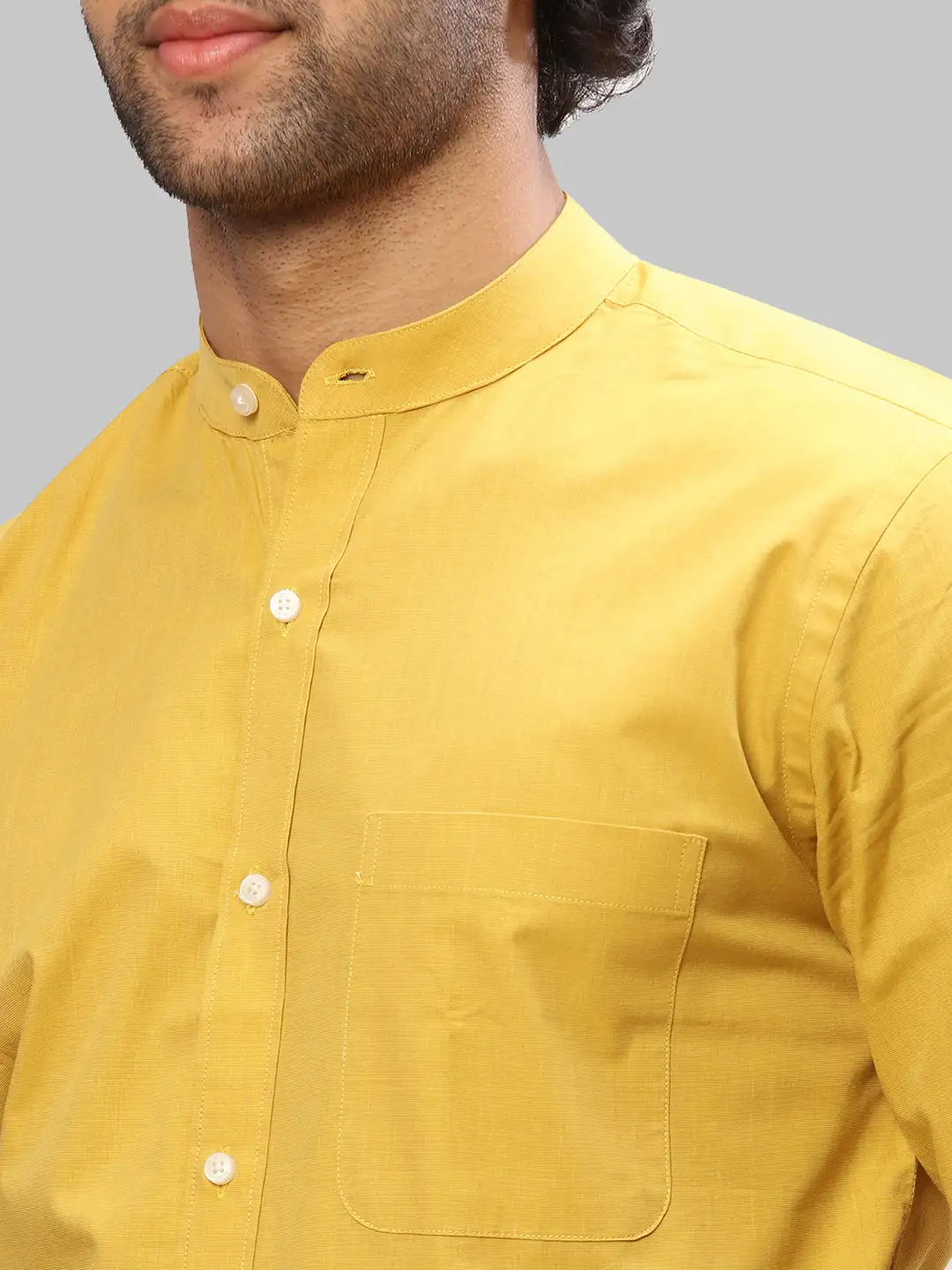 Men Yellow Contemporary Fit Solid Cotton Full Sleeve Shirts - Image 6