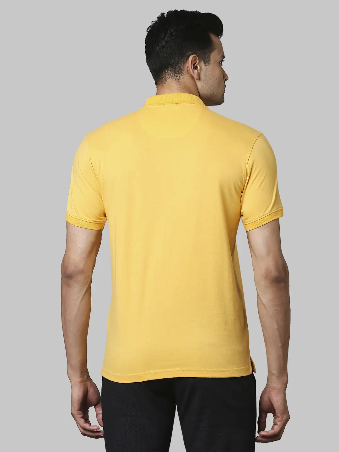 Men Yellow Contemporary Fit Solid Cotton Polo T-Shirt - Image 4