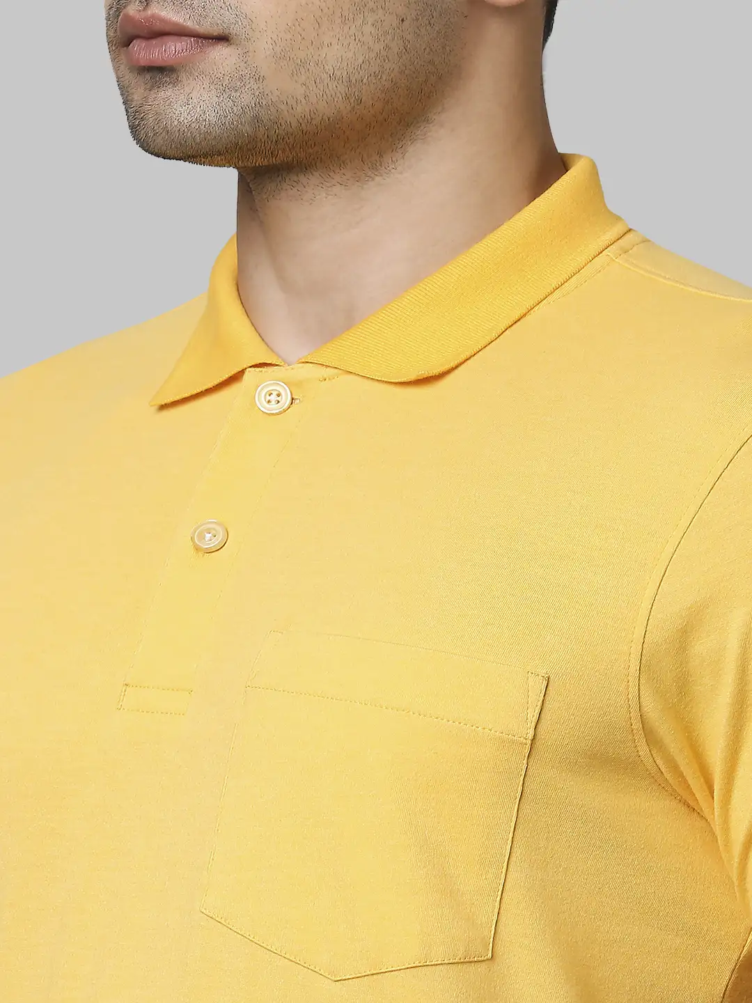 Men Yellow Contemporary Fit Solid Cotton Polo T-Shirt - Image 6