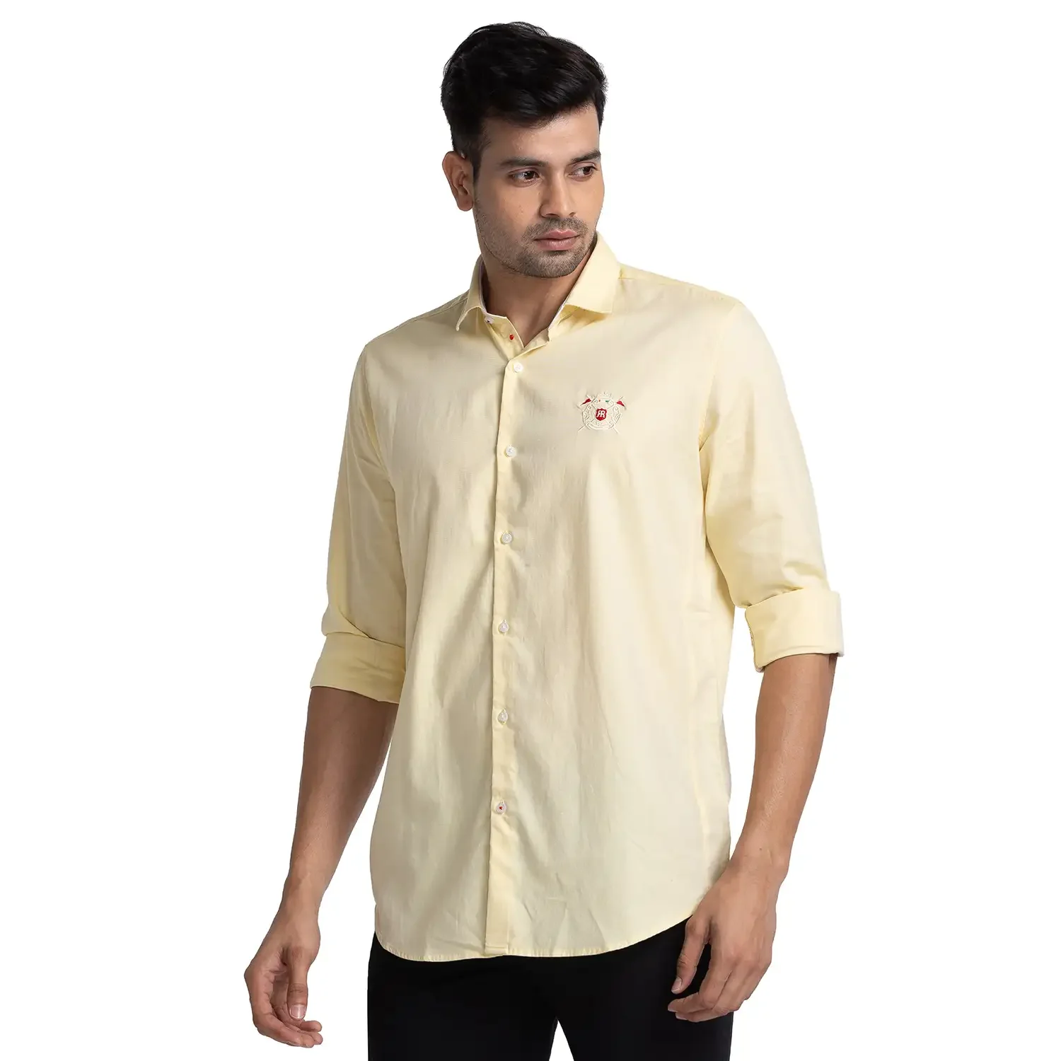 Men Yellow Contemporary Fit Solid Cotton Shirts - Image 3