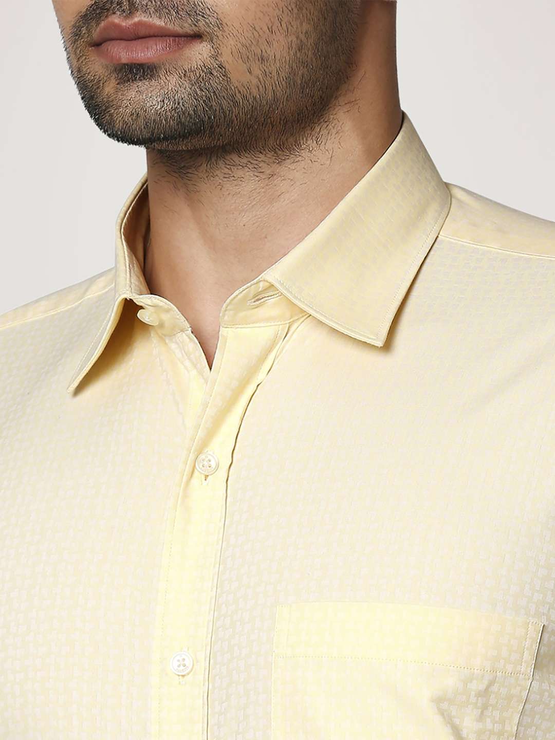 Men Yellow Contemporary Fit Structure Cotton Full Sleeve Shirts