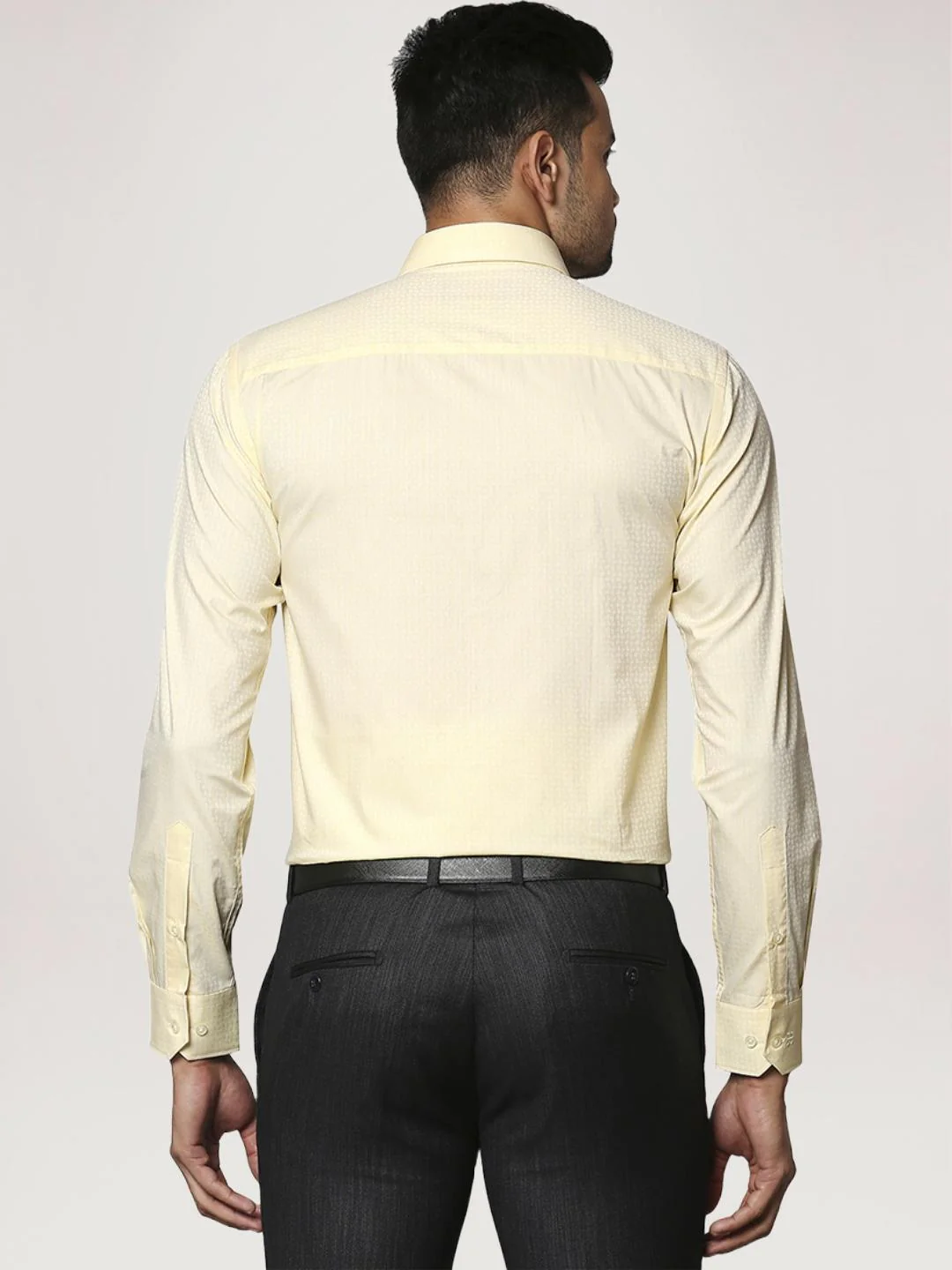 Men Yellow Contemporary Fit Structure Cotton Full Sleeve Shirts - Image 3