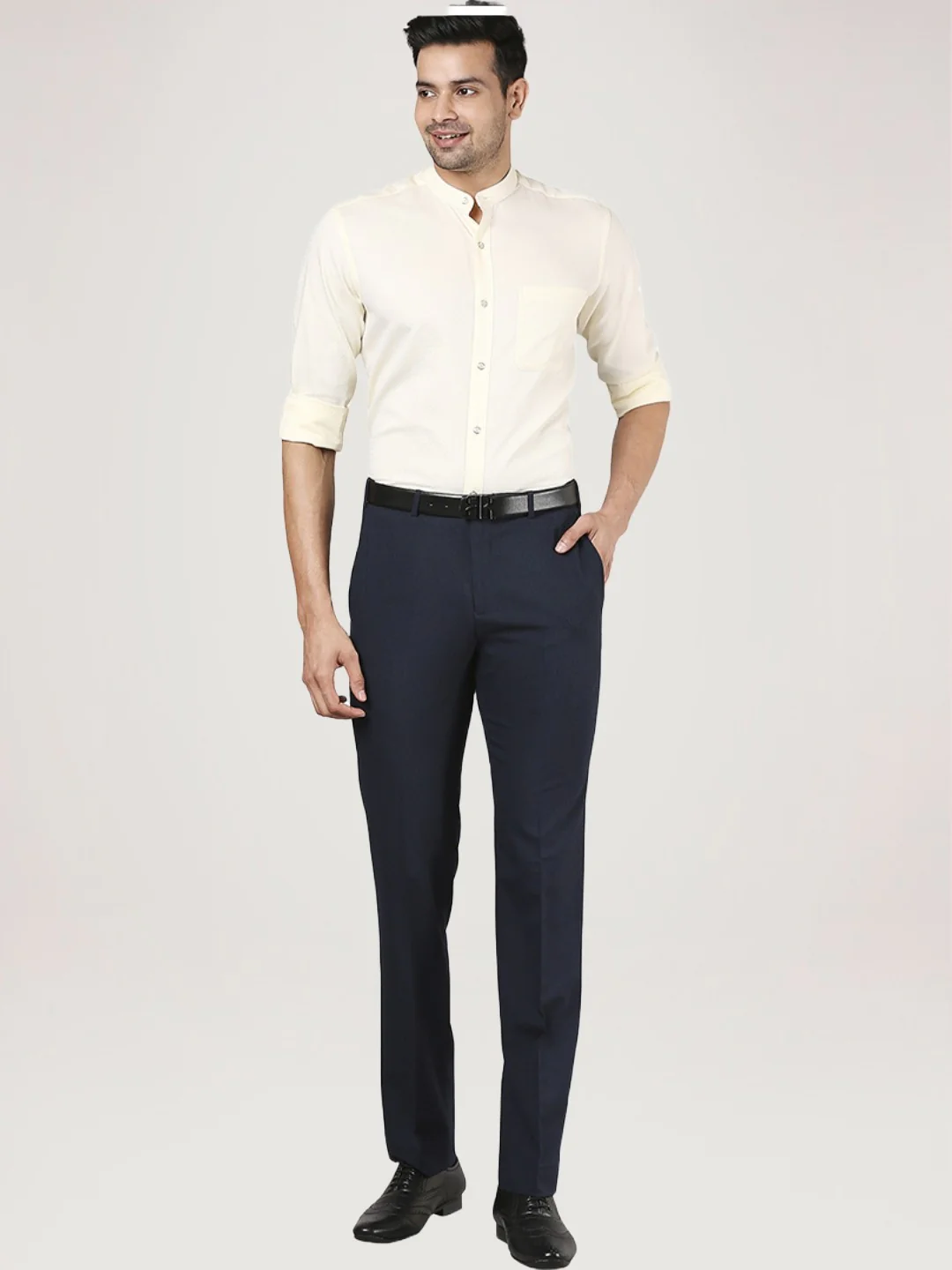 Men Yellow Contemporary Fit Structure Cotton Full Sleeve Shirts - Image 2