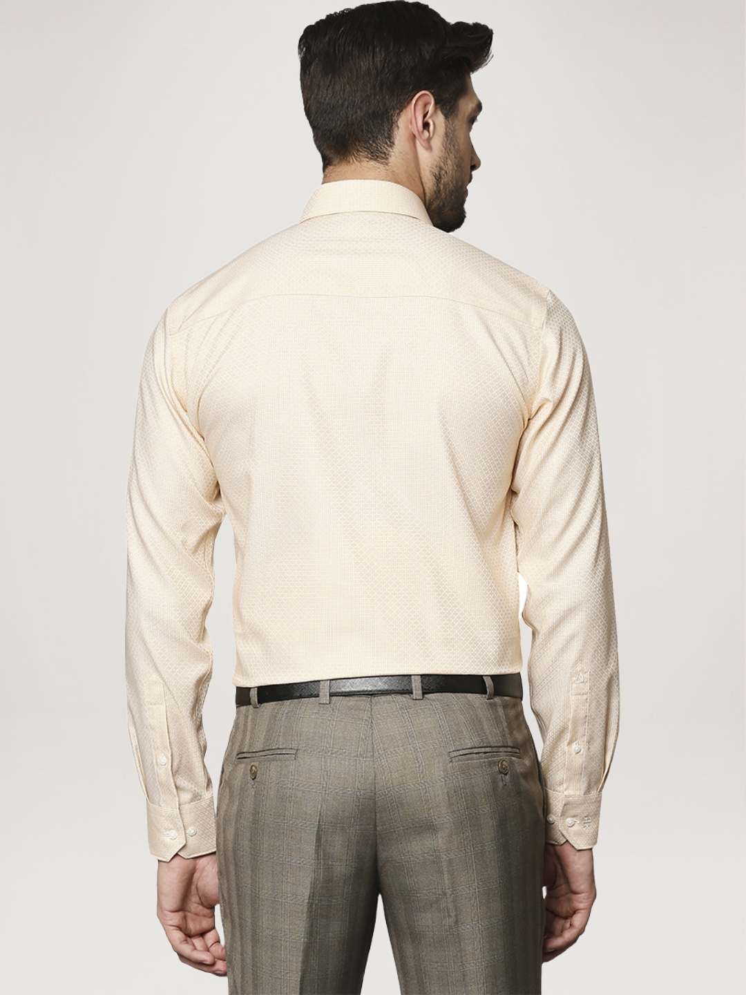 Men Yellow Contemporary Fit Structure Cotton Full Sleeve Shirts - Image 3
