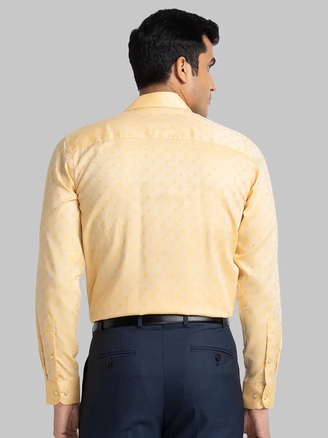 Men Yellow Contemporary Fit Structure Cotton Full Sleeve Shirts - Image 4