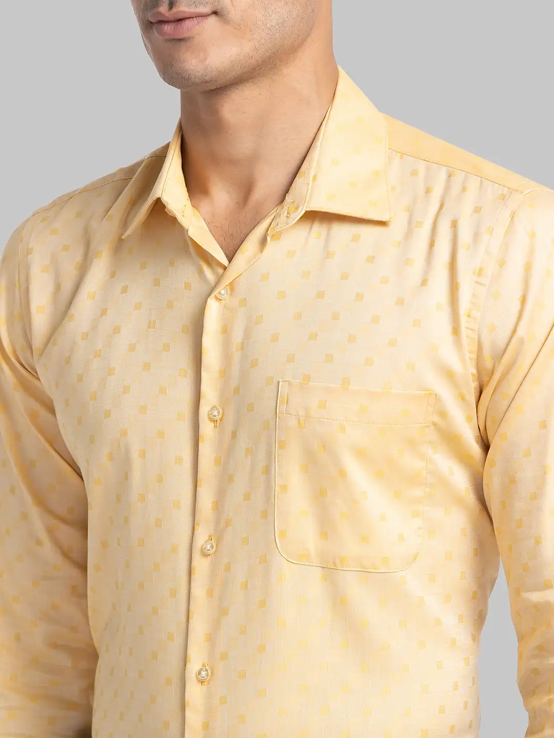 Men Yellow Contemporary Fit Structure Cotton Full Sleeve Shirts - Image 6