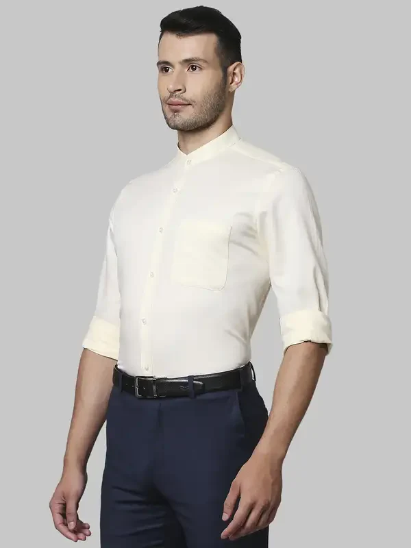Men Yellow Contemporary Fit Structure Cotton Full Sleeve Shirts - Image 3