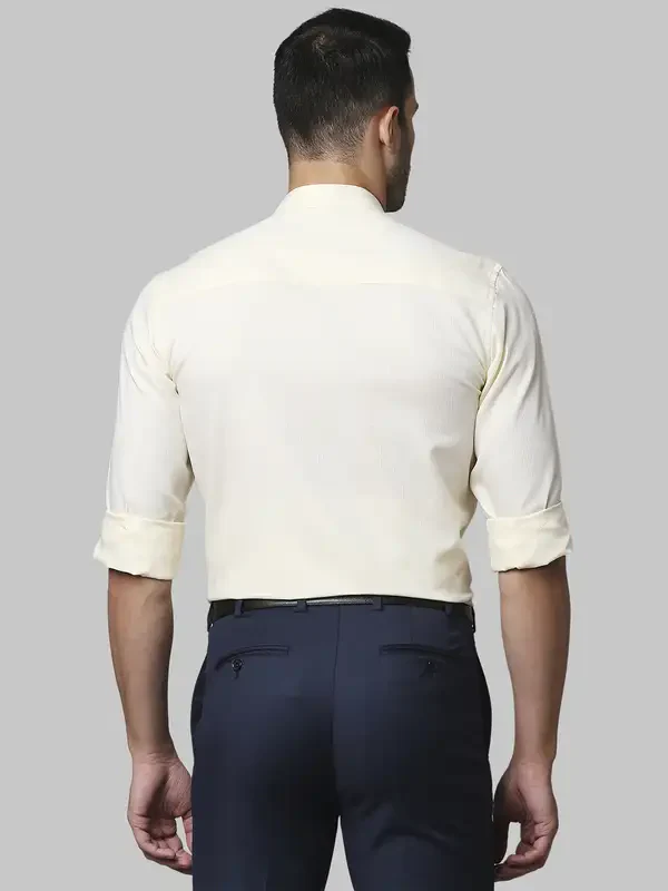 Men Yellow Contemporary Fit Structure Cotton Full Sleeve Shirts - Image 4