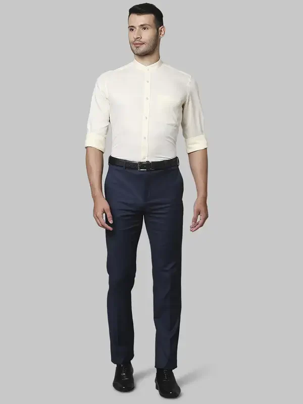 Men Yellow Contemporary Fit Structure Cotton Full Sleeve Shirts - Image 5