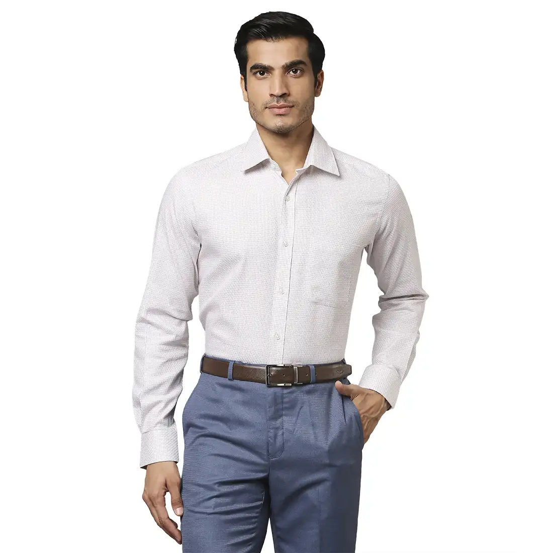 Men Yellow Contemporary Fit Structure Cotton Full Sleeve Shirts