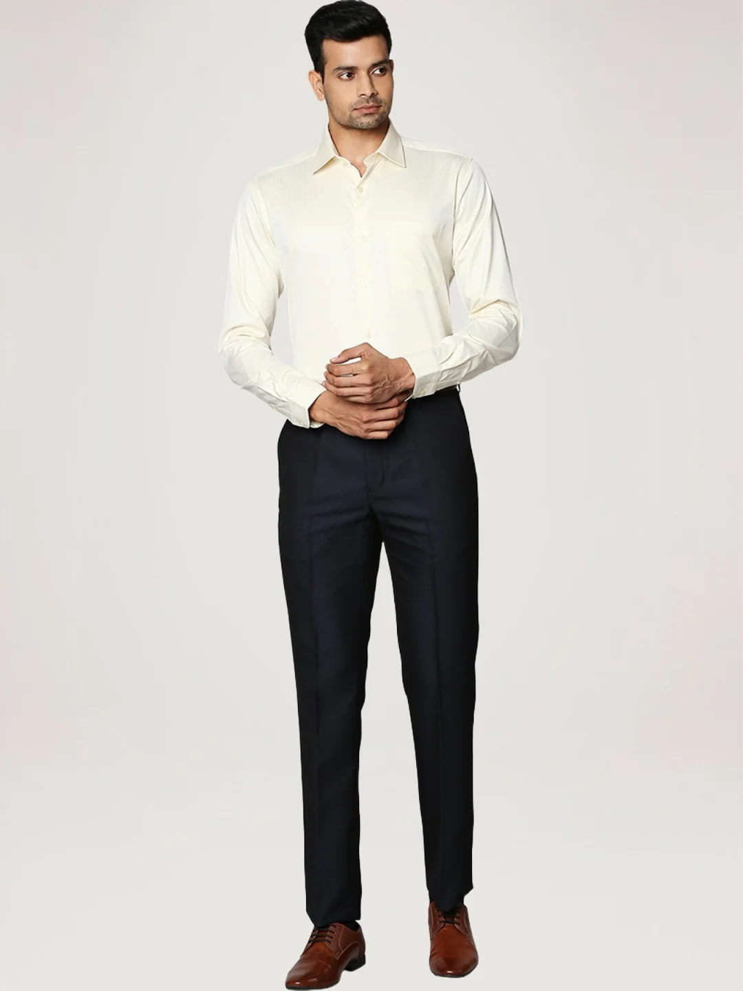 Men Yellow Contemporary Fit Structure Cotton Shirts - Image 2