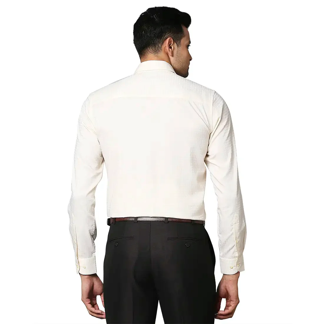 Men Yellow Contemporary Fit Structure Cotton Shirts - Image 4