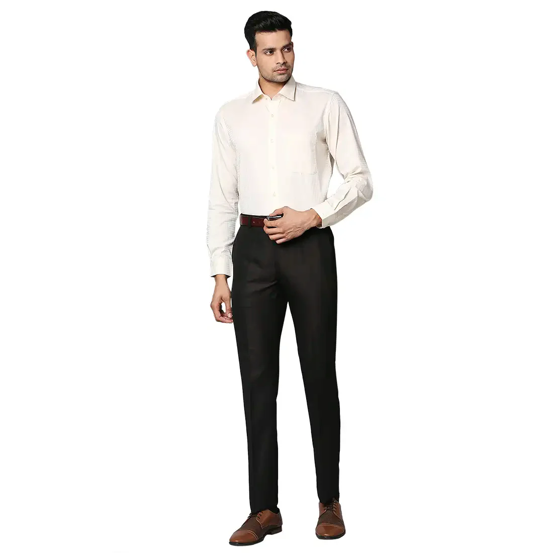 Men Yellow Contemporary Fit Structure Cotton Shirts - Image 5