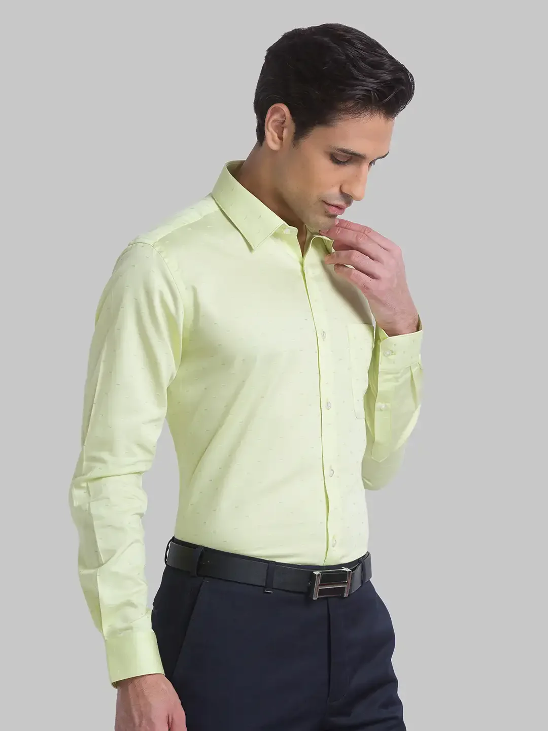 Men Yellow Contemporary Fit Structure Cotton Shirts - Image 2