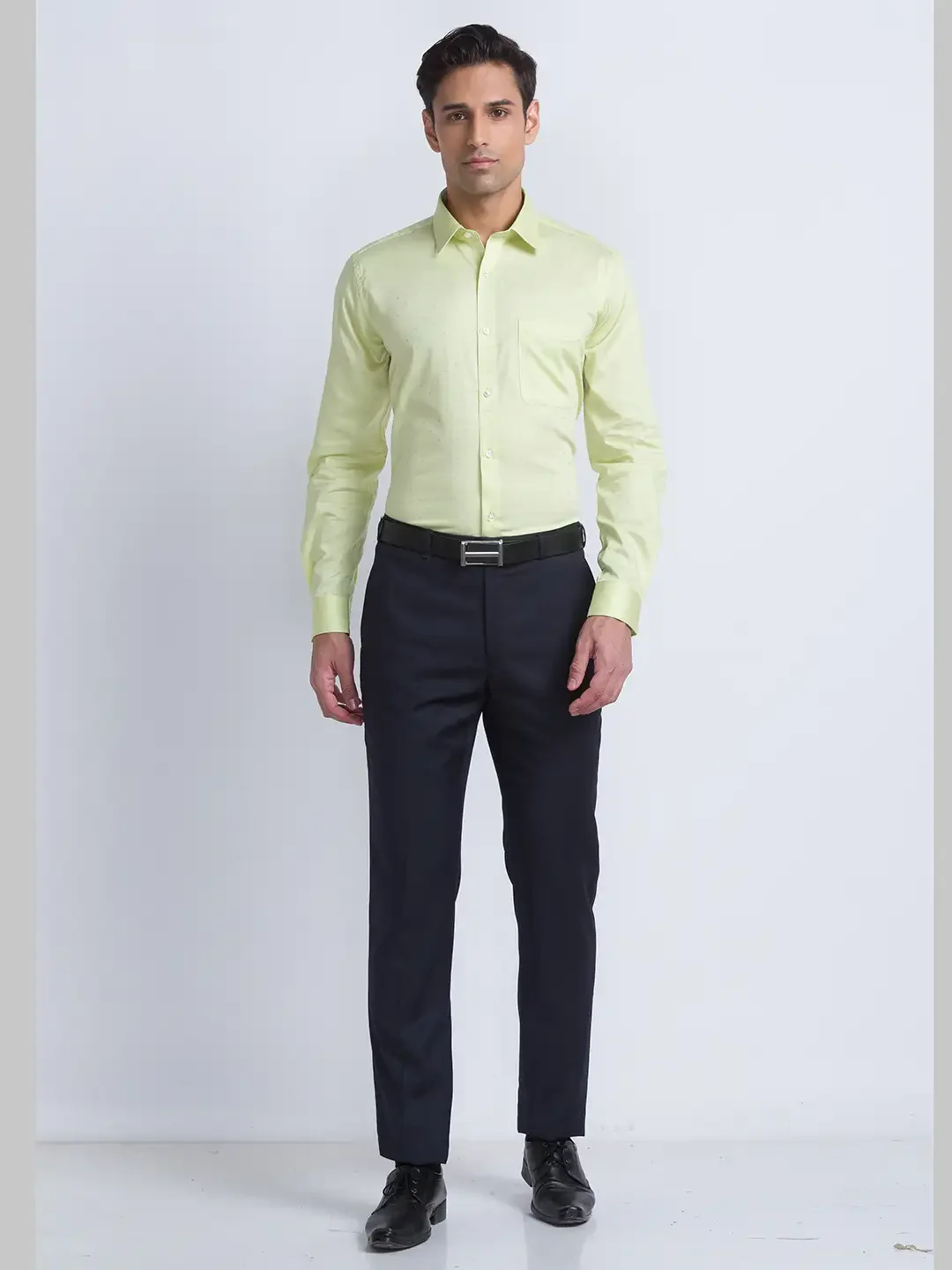 Men Yellow Contemporary Fit Structure Cotton Shirts - Image 5