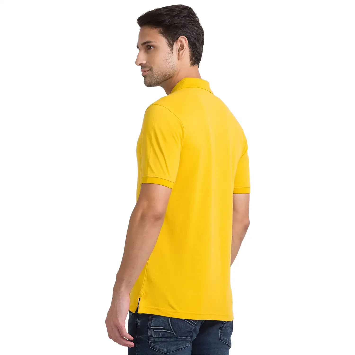Men Yellow Modern Fit Solid Cotton Polo T-Shirt - Image 4