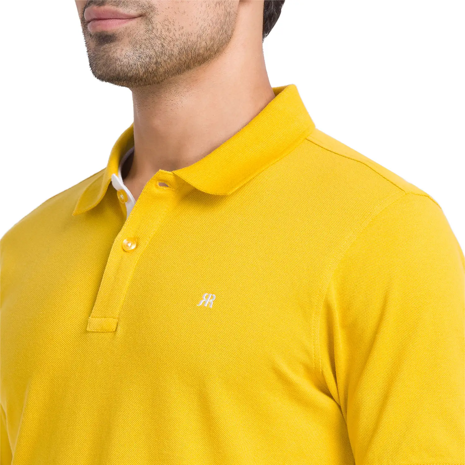 Men Yellow Modern Fit Solid Cotton Polo T-Shirt - Image 6