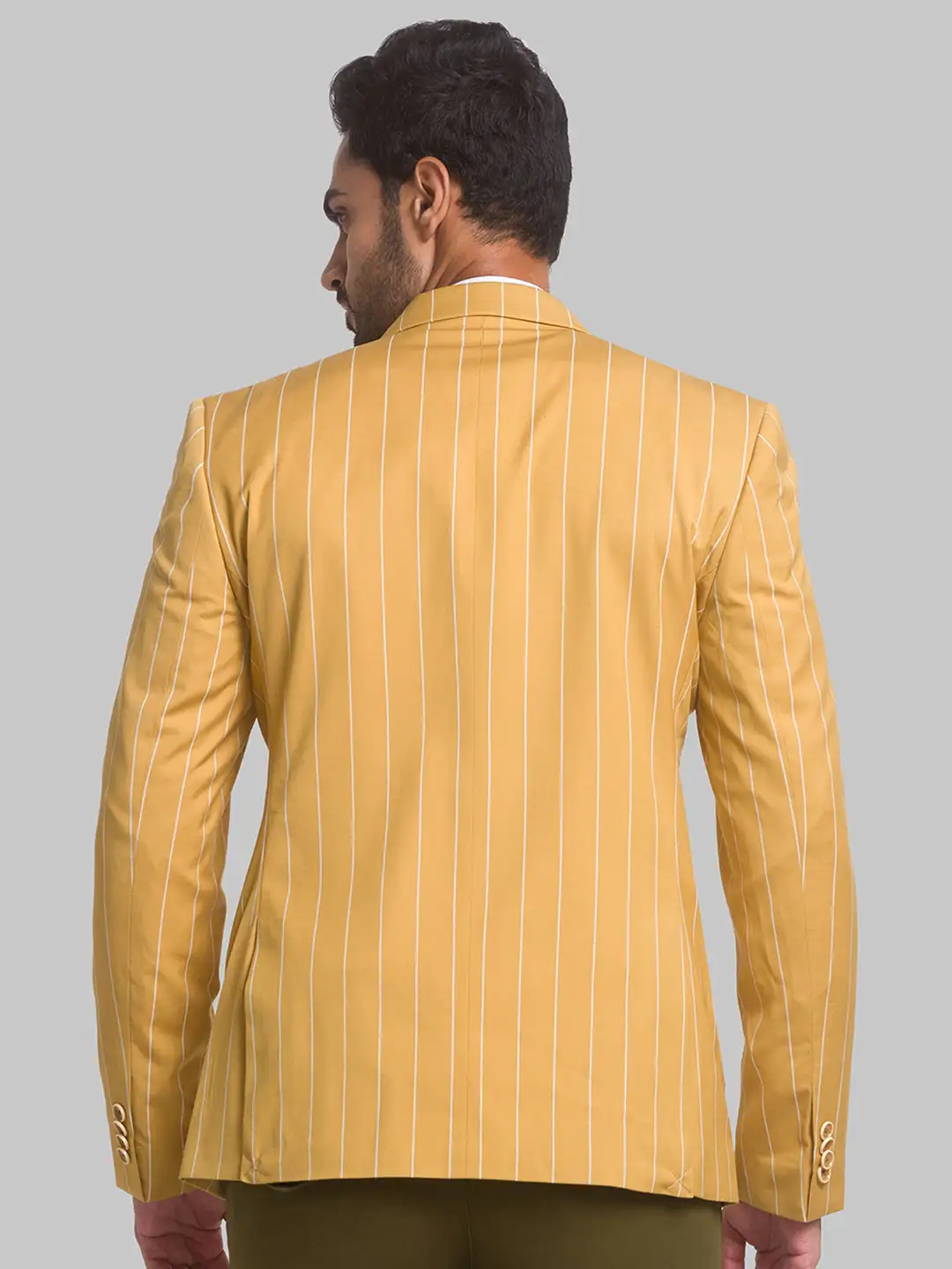 Park Avenue Men Yellow Neo Fit Stripe Formal Jacket - Image 4